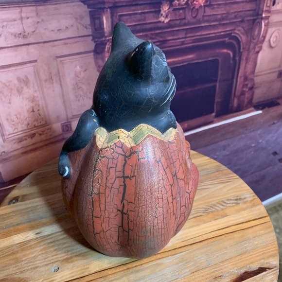 Halloween Cat Pumpkin Vintage Retro Crackle Paint Decor Party Decoration Rare - Picture 6 of 11